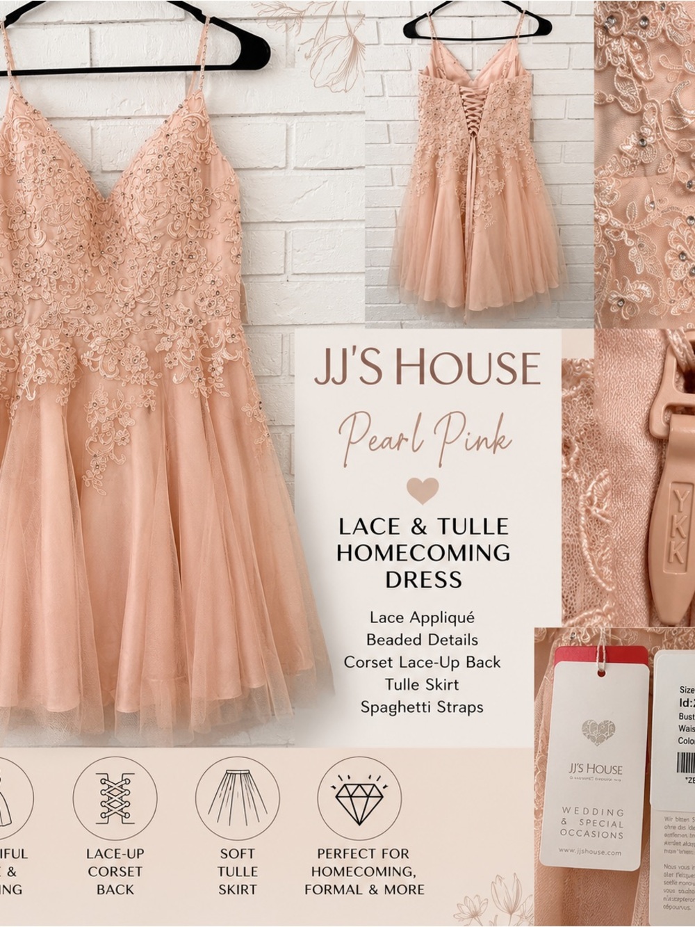 JJ's House Pearl Pink Lace & Tulle Homecoming Dress - Pearl Pink